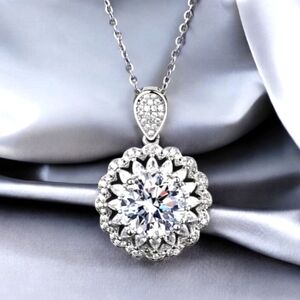 NEW 5ct Moissanite Pendant with 14k White Gold Plated SS necklace